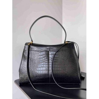 Balenciaga Rodeo Large Bag in Black Crocodile Embossed Calfskin
