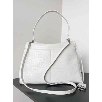 Balenciaga Rodeo Large Bag in White Crocodile Embossed Calfskin