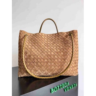 Bottega Veneta Andiamo Large Bag in Brown Suede Intrecciato Leather