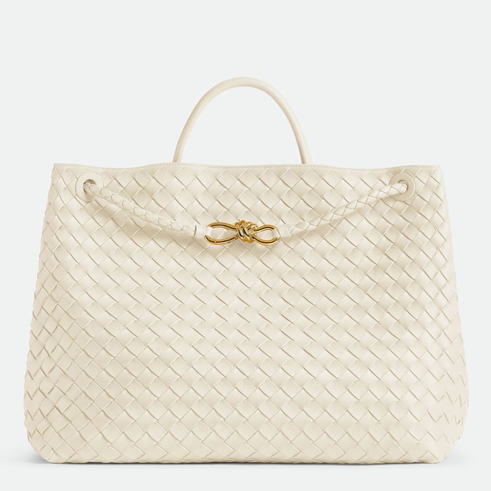 Bottega Veneta Andiamo Large Bag in White Intrecciato Lambskin