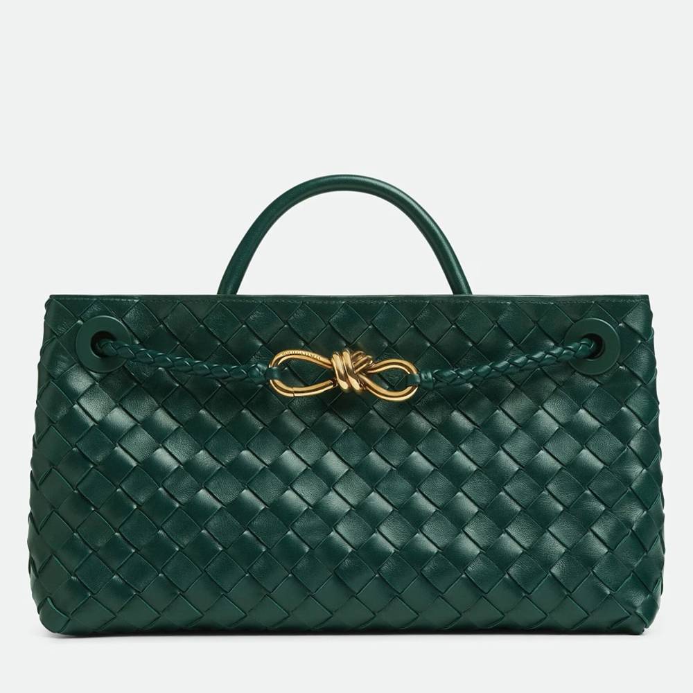 Bottega Veneta Andiamo Small East West Bag in Green Intrecciato Lambskin