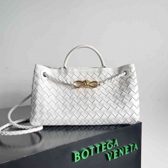Bottega Veneta Andiamo Small East West Bag in White Intrecciato Lambskin