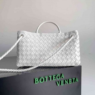 Bottega Veneta Andiamo Small East West Bag in White Intrecciato Lambskin