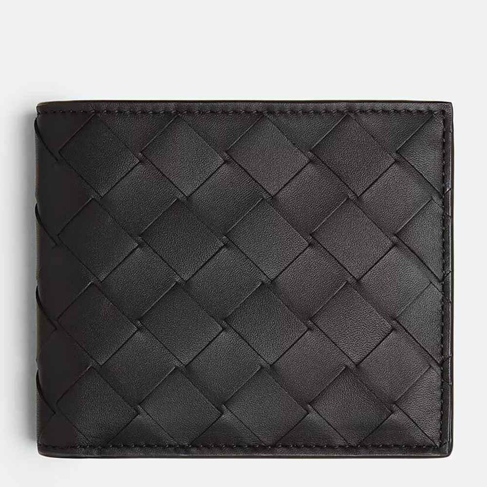 Bottega Veneta Bi-fold Coin Purse Wallet in Black Intrecciato Calfskin