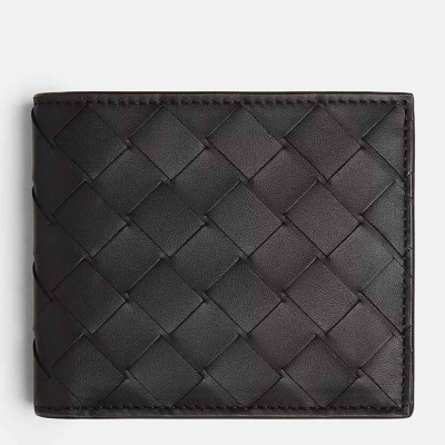 Bottega Veneta Bi-fold Coin Purse Wallet in Black Intrecciato Calfskin