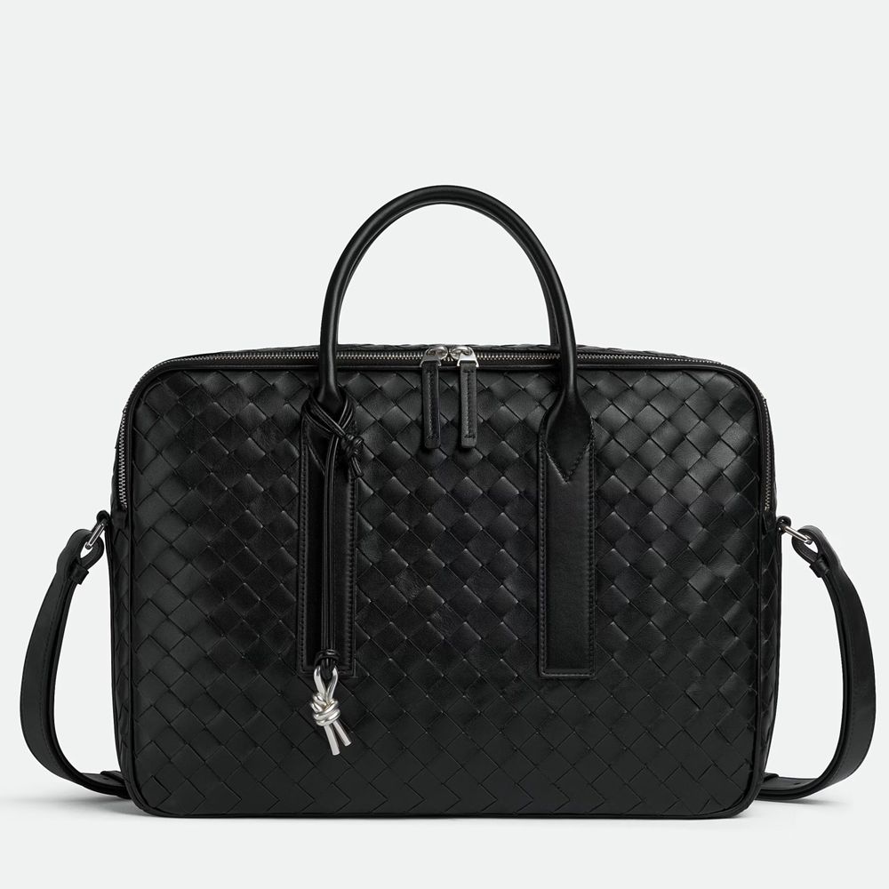Bottega Veneta Getaway Briefcase in Black Intrecciato Calfskin