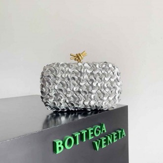 Bottega Veneta Knot Minaudiere Clutch in Silver Sequins Laminated Leather