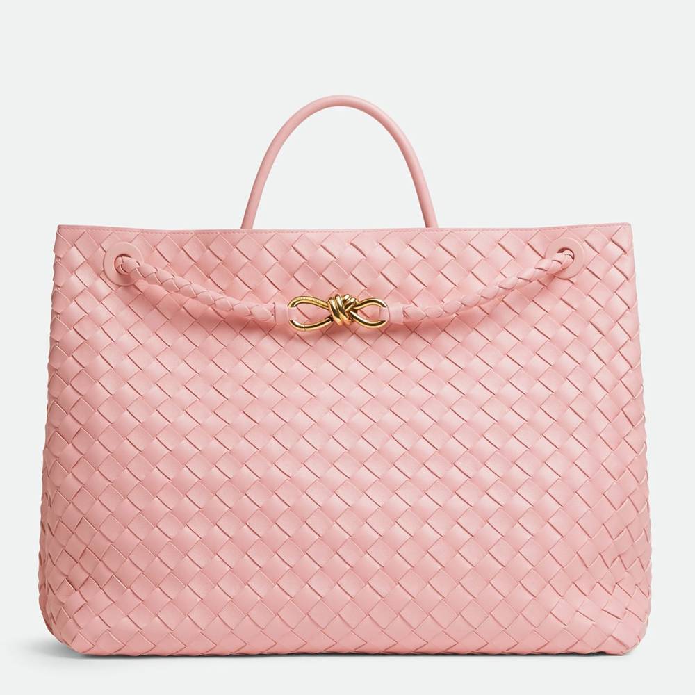 Bottega Veneta Large Andiamo Bag in Pink Intrecciato Lambskin