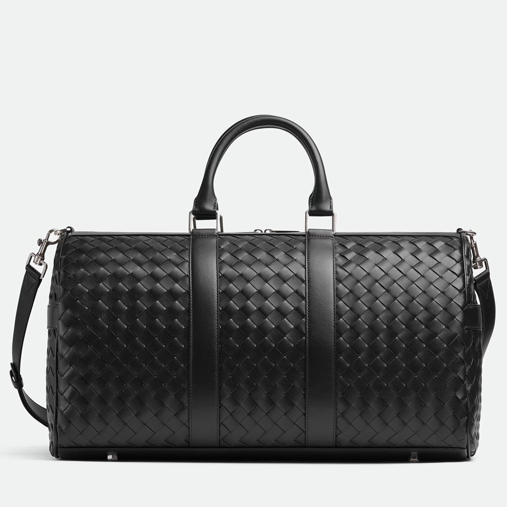 Bottega Veneta Medium Duffle Bag in Black Intrecciato Calfskin
