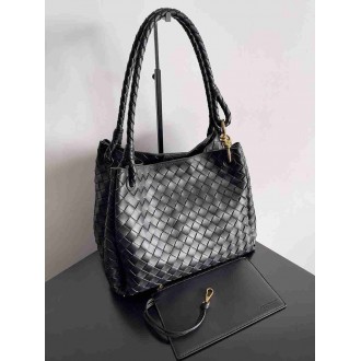 Bottega Veneta Parachute Large Bag in Black Intrecciato Lambskin