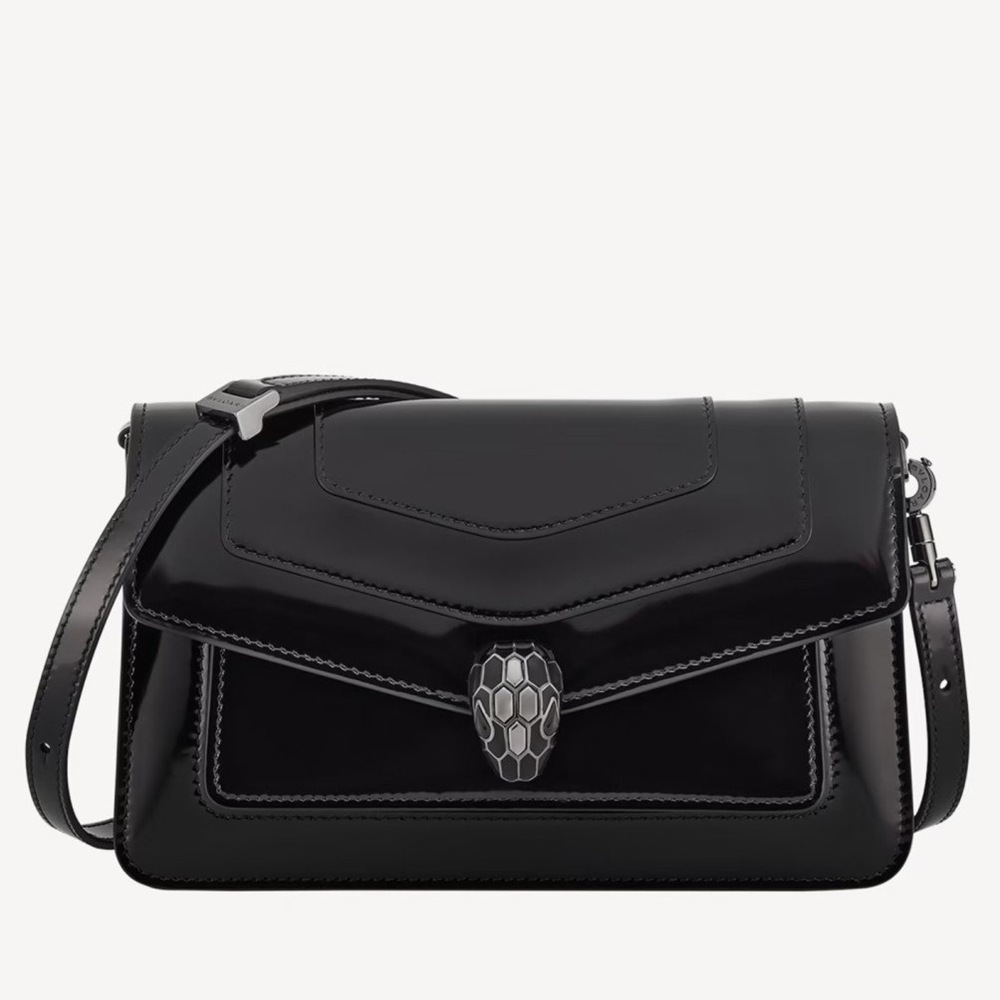 Bvlgari Serpenti Forever East-West Shoulder Bag in Black Brushed Leather