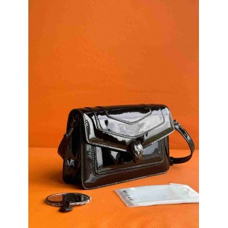 Bvlgari Serpenti Forever East-West Shoulder Bag in Black Brushed Leather