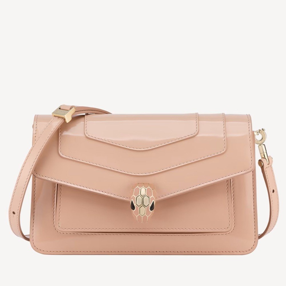 Bvlgari Serpenti Forever East-West Shoulder Bag in Nude Brushed Leather
