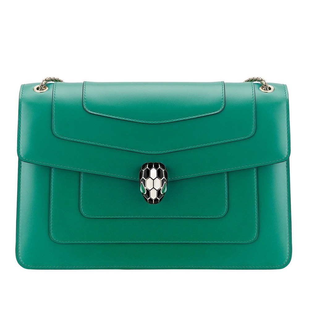 Bvlgari Serpenti Forever Large Shoulder Bag In Green Calfskin