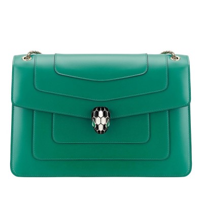Bvlgari Serpenti Forever Large Shoulder Bag In Green Calfskin