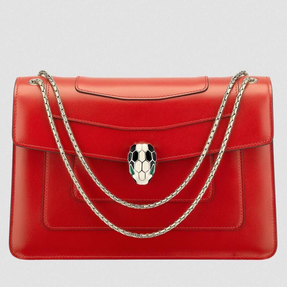 Bvlgari Serpenti Forever Large Shoulder Bag In Red Calfskin