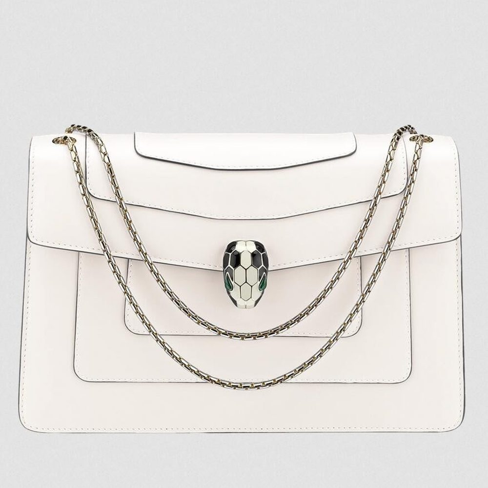 Bvlgari Serpenti Forever Large Shoulder Bag In White Calfskin