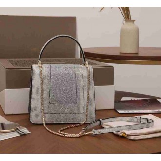 Bvlgari Serpenti Forever Small Bag In Gray Karung Leather
