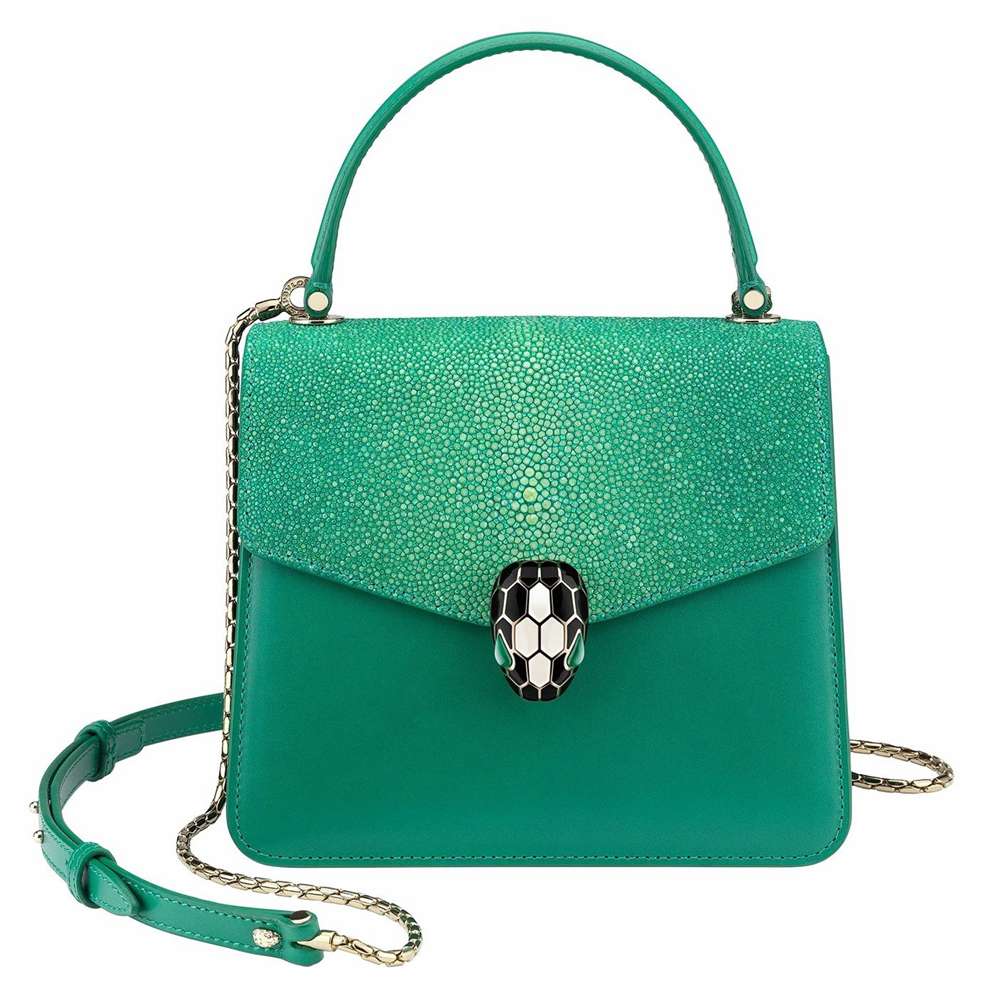 Bvlgari Serpenti Forever Small Bag In Green Galuchat Leather