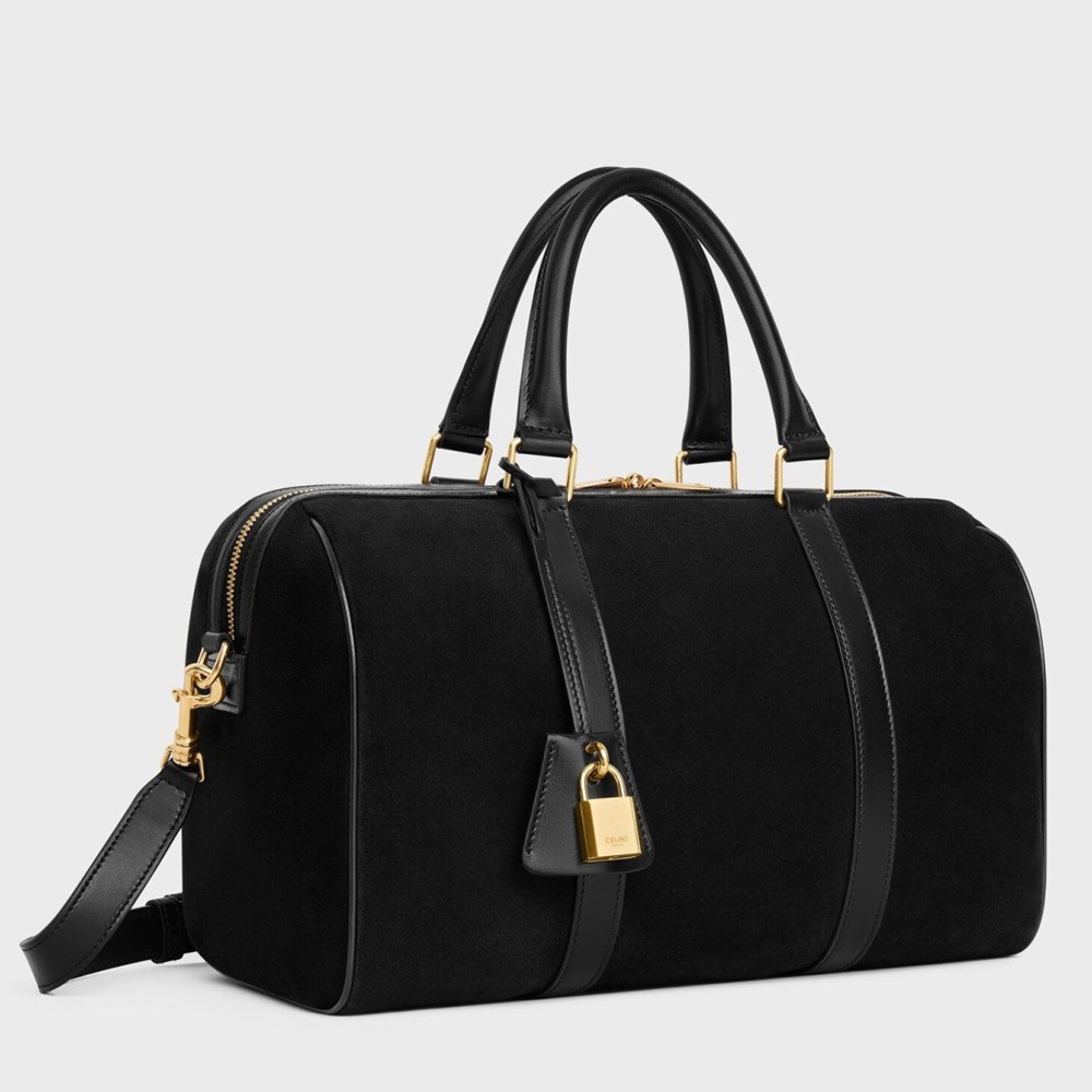 Celine Boston Bag in Black Suede Calfskin