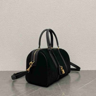 Celine Boston Bag in Black Suede Calfskin