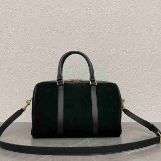 Celine Boston Bag in Black Suede Calfskin