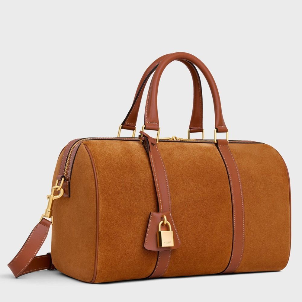 Celine Boston Bag in Brown Suede Calfskin