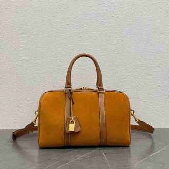 Celine Boston Bag in Brown Suede Calfskin