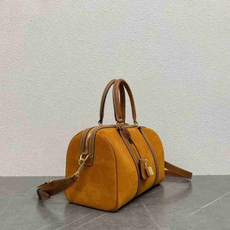 Celine Boston Bag in Brown Suede Calfskin