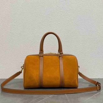 Celine Boston Bag in Brown Suede Calfskin