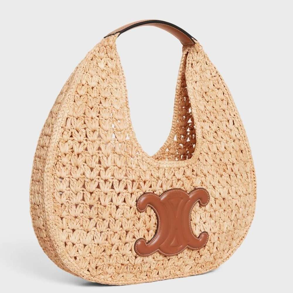 Celine Classic Panier Hobo Bag in Raffia and Leather