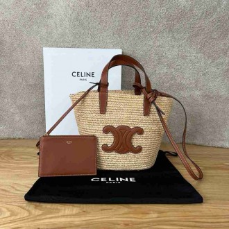 Celine Classic Panier Nano Bag in Raffia and Leather