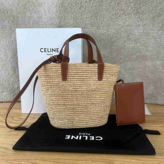 Celine Classic Panier Nano Bag in Raffia and Leather