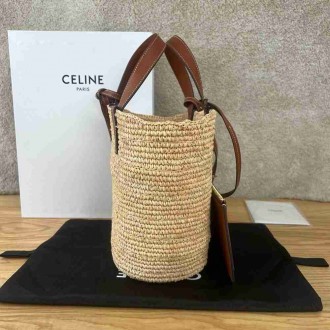 Celine Classic Panier Nano Bag in Raffia and Leather