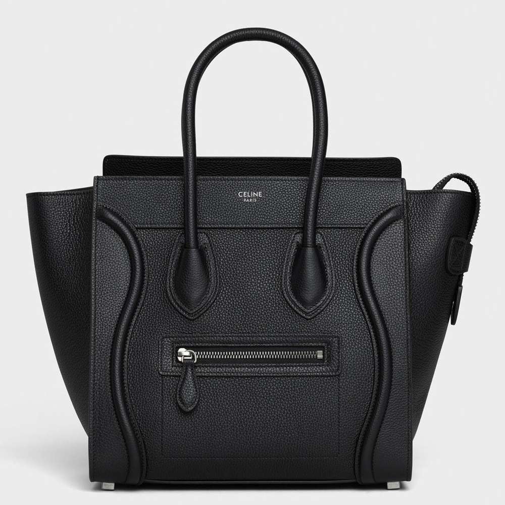 Celine Micro Luggage Tote Bag In Black Drummed Calfskin