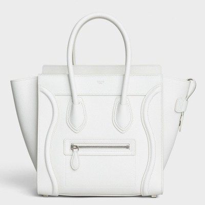 Celine Micro Luggage Tote Bag In White Drummed Calfskin