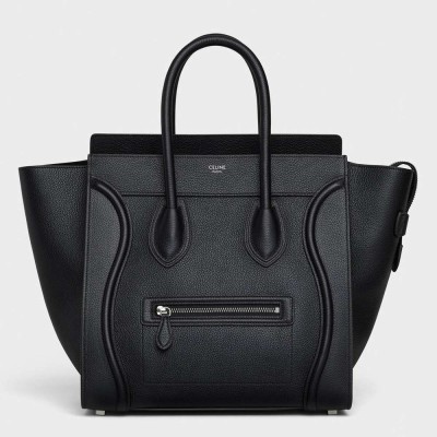 Celine Mini Luggage Tote Bag In Black Drummed Calfskin
