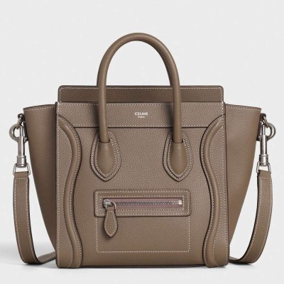 Celine Nano Luggage Tote Bag In Souris Drummed Calfskin