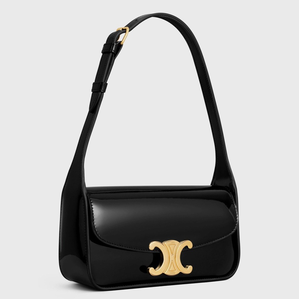 Celine Terence Shoulder Bag in Black Patent Calfskin