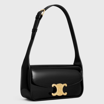 Celine Terence Shoulder Bag in Black Patent Calfskin