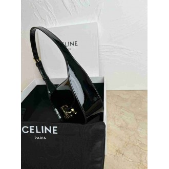 Celine Terence Shoulder Bag in Black Patent Calfskin