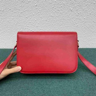 Celine Triomphe Medium Bag In Red Smooth Calfskin