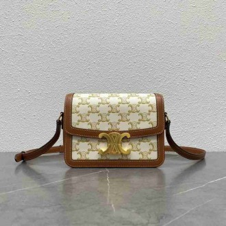 Celine Triomphe Teen Bag In White Triomphe Canvas