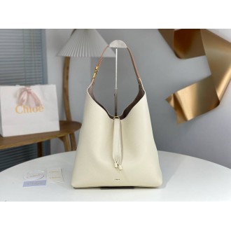 Chloe Marcie Hobo Bag in White Grained Leather