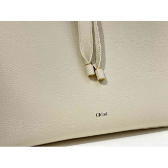 Chloe Marcie Hobo Bag in White Grained Leather