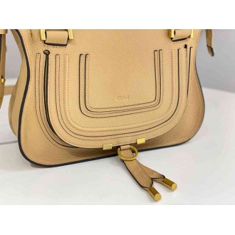 Chloe Marcie Small Double Carry Bag in Beige Grained Leather