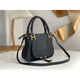 Chloe Marcie Small Double Carry Bag in Black Grained Leather