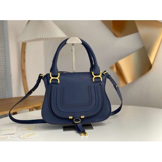Chloe Marcie Small Double Carry Bag in Blue Grained Leather