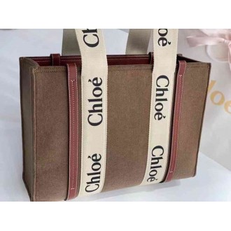 Chloe Medium Woody Tote Bag In Brown Felt