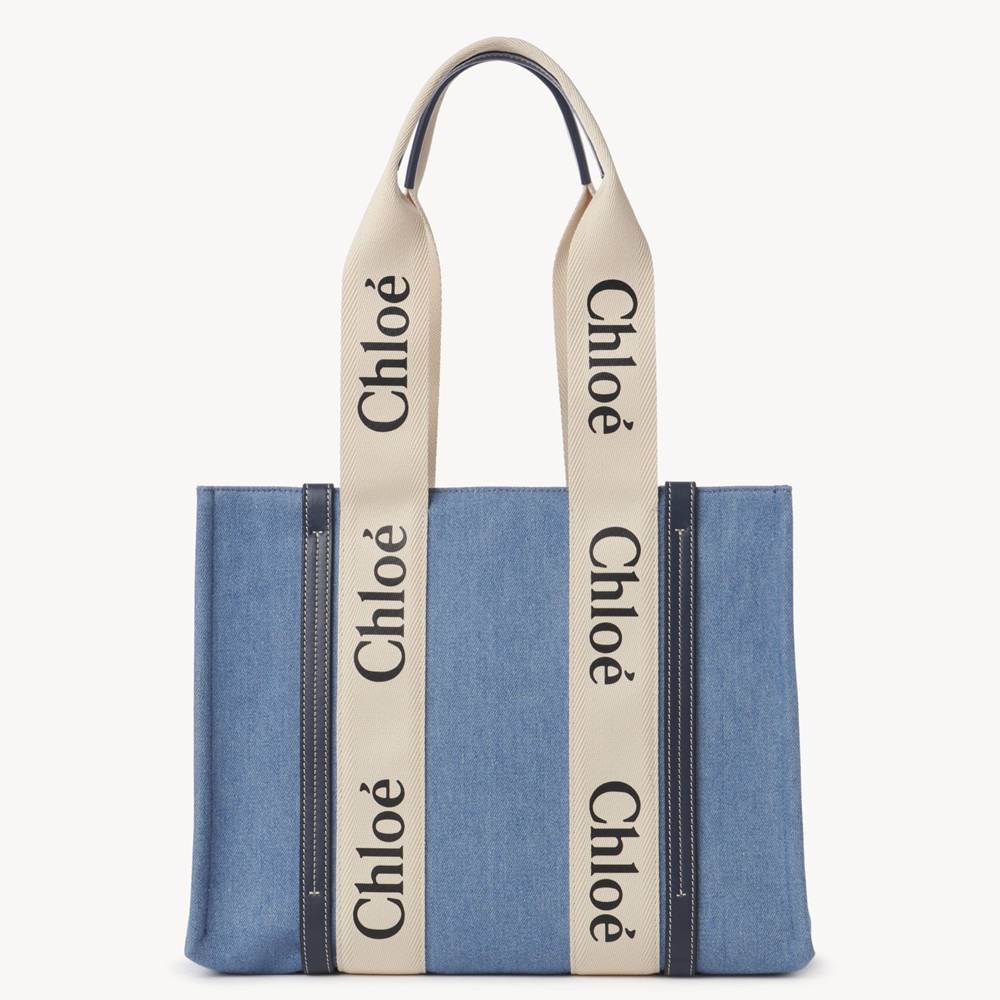 Chloe Medium Woody Tote Bag in Deadstock Denim